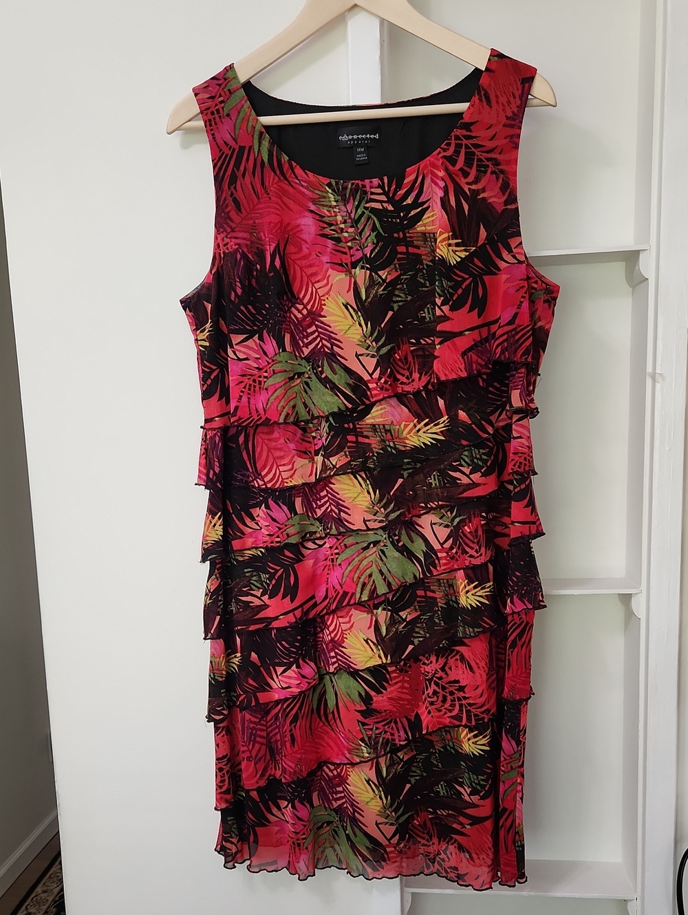 Connected Apparel Tropical Tiered Ruffle Shift Dress 14W EUC